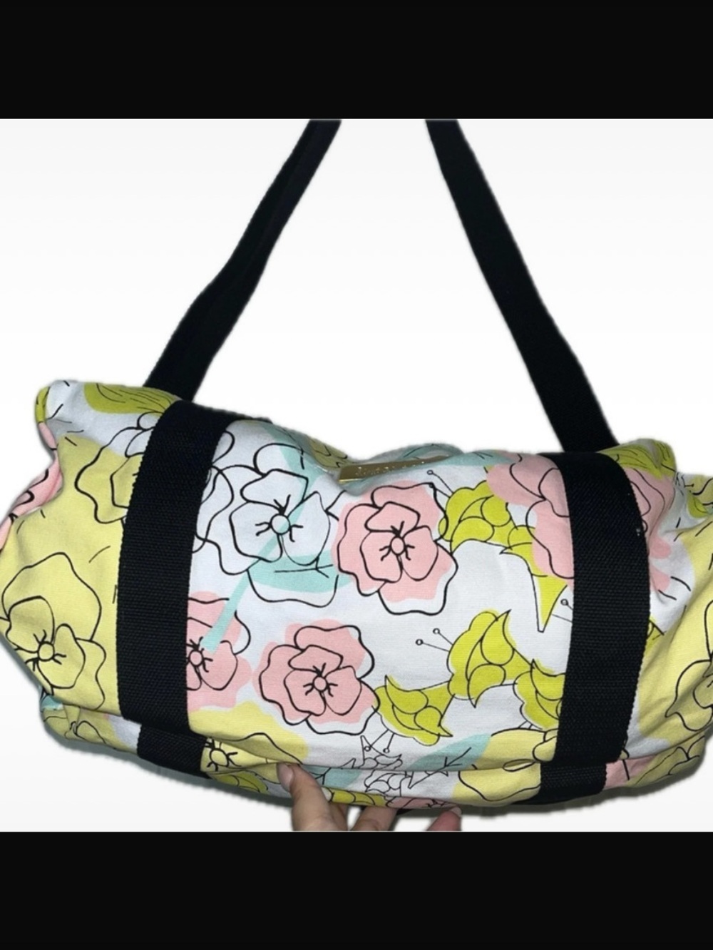NWOT Benefit san francisco canvas multi print logo zip duffle bag weekender - Picture 6 of 7